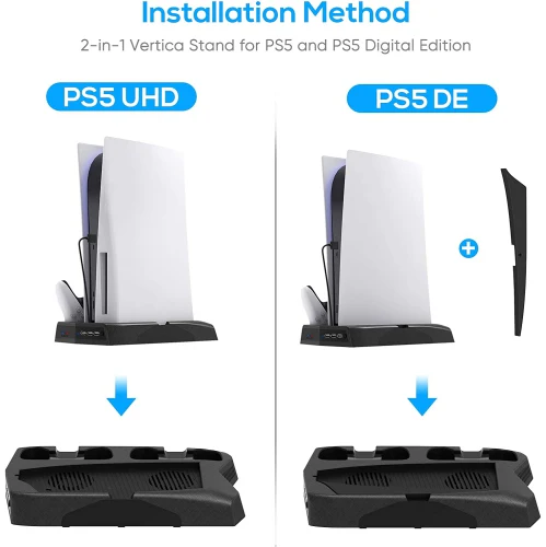3-in-1 Vertical Stand with 2 Cooling Fan and Charging Station Dock for PS5 Console and PlayStation 5 Digital Edition, Charging Station accessories Dock with Dual Controller Charger Ports - Image 5