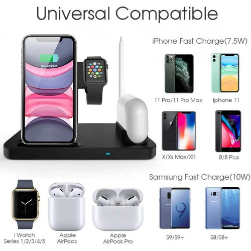 Four-in-One Wireless Charging Station for Phone, Apple Watch (Series 1 - 5), Apple Pencil and AirPods Pro - Image 2