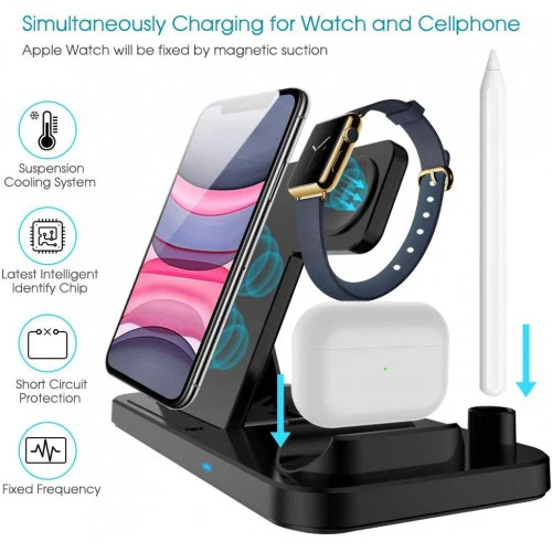 Four-in-One Wireless Charging Station for Phone, Apple Watch (Series 1 - 5), Apple Pencil and AirPods Pro - Image 4