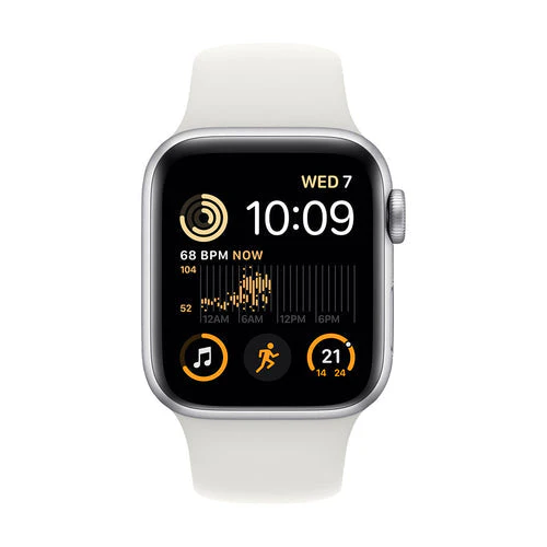 Apple Watch SE 2 (2022) 40mm (GPS) - Silver Aluminum Case with White Sport Band - Size:M/S - (MNT93LL/A) - Image 2