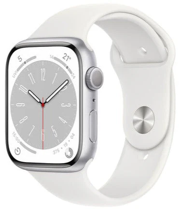 Apple Watch Series 8 (GPS+CELLULAR) 41mm Silver Aluminum Case with White Sport Band - Size:M/L - (MNV73LL/A)