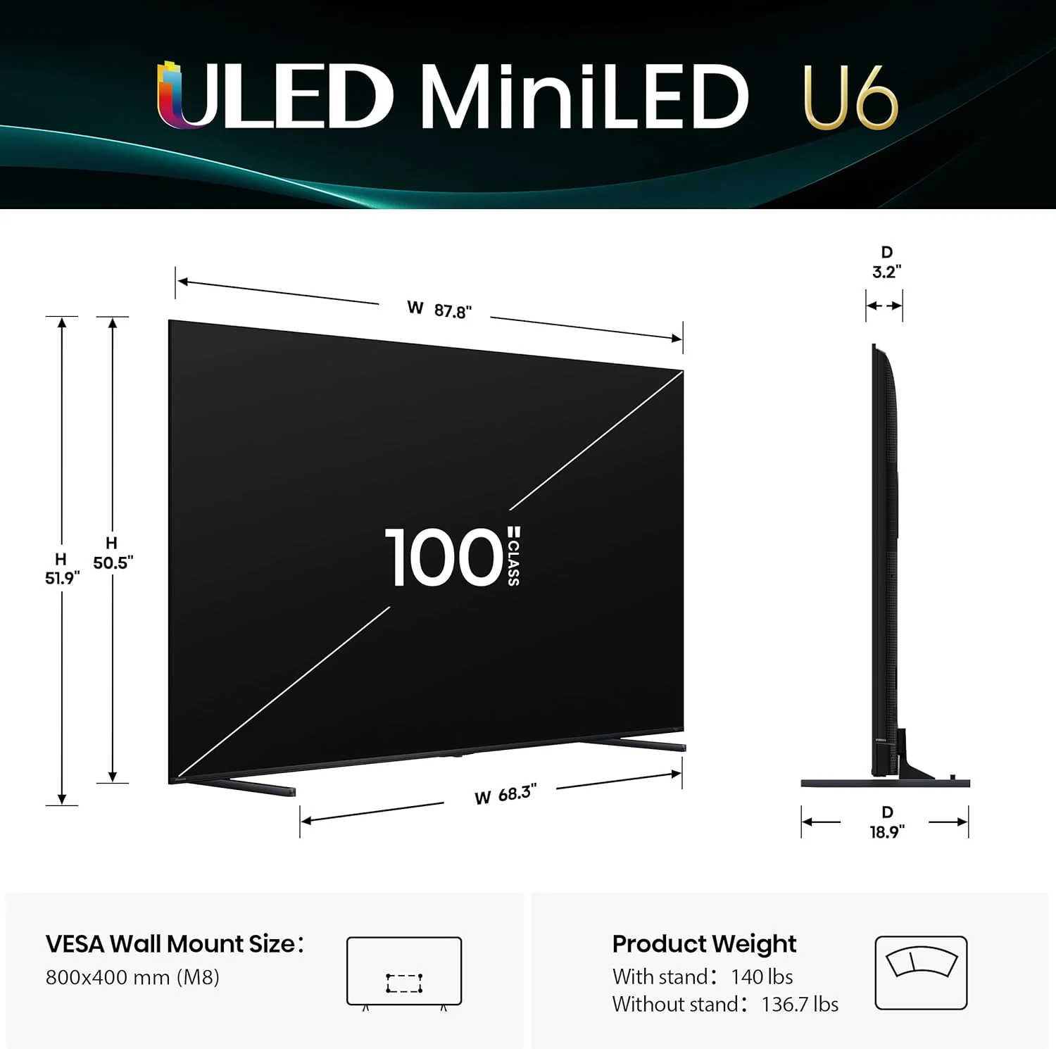 Hisense 100" U6 Series MiniLED ULED 4K Fire TV (100U65QF) - Image 2