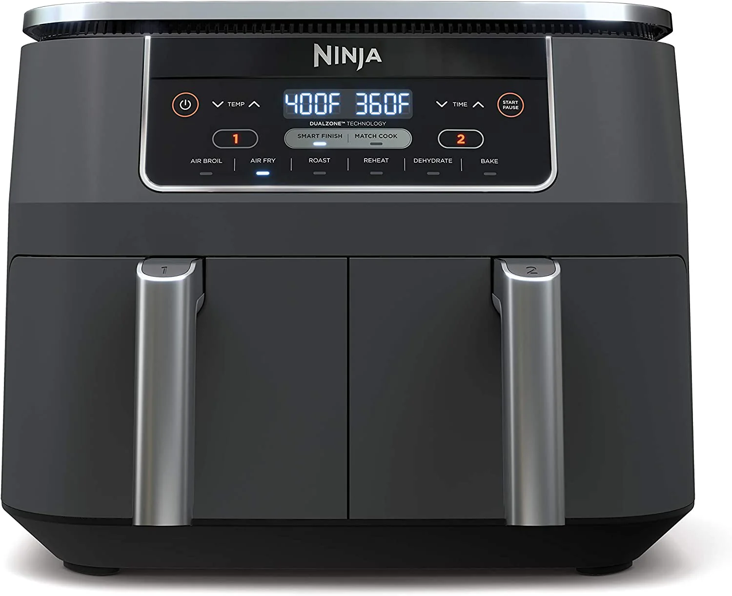 Ninja DZ201 Foodi 8 Quart 6-in-1 DualZone 2-Basket Air Fryer with 2 Independent Frying Baskets, Match Cook & Smart Finish to Roast, Broil, Dehydrate & More for Quick, Easy Meals (DZ201)