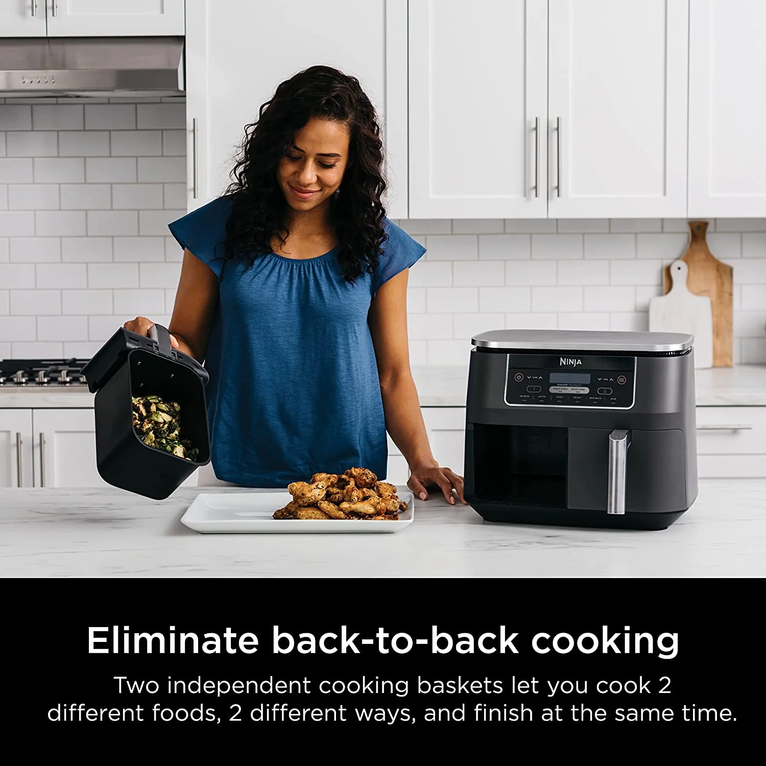 Ninja DZ201 Foodi 8 Quart 6-in-1 DualZone 2-Basket Air Fryer with 2 Independent Frying Baskets, Match Cook & Smart Finish to Roast, Broil, Dehydrate & More for Quick, Easy Meals (DZ201) - Image 2