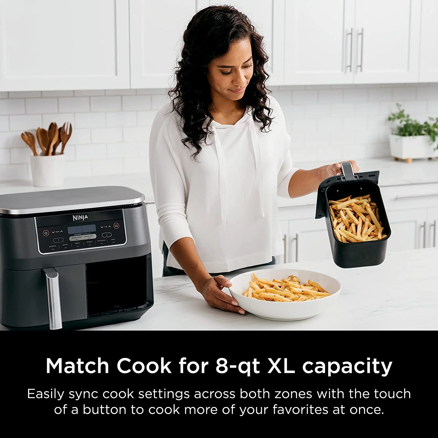 Ninja DZ201 Foodi 8 Quart 6-in-1 DualZone 2-Basket Air Fryer with 2 Independent Frying Baskets, Match Cook & Smart Finish to Roast, Broil, Dehydrate & More for Quick, Easy Meals (DZ201) - Image 4