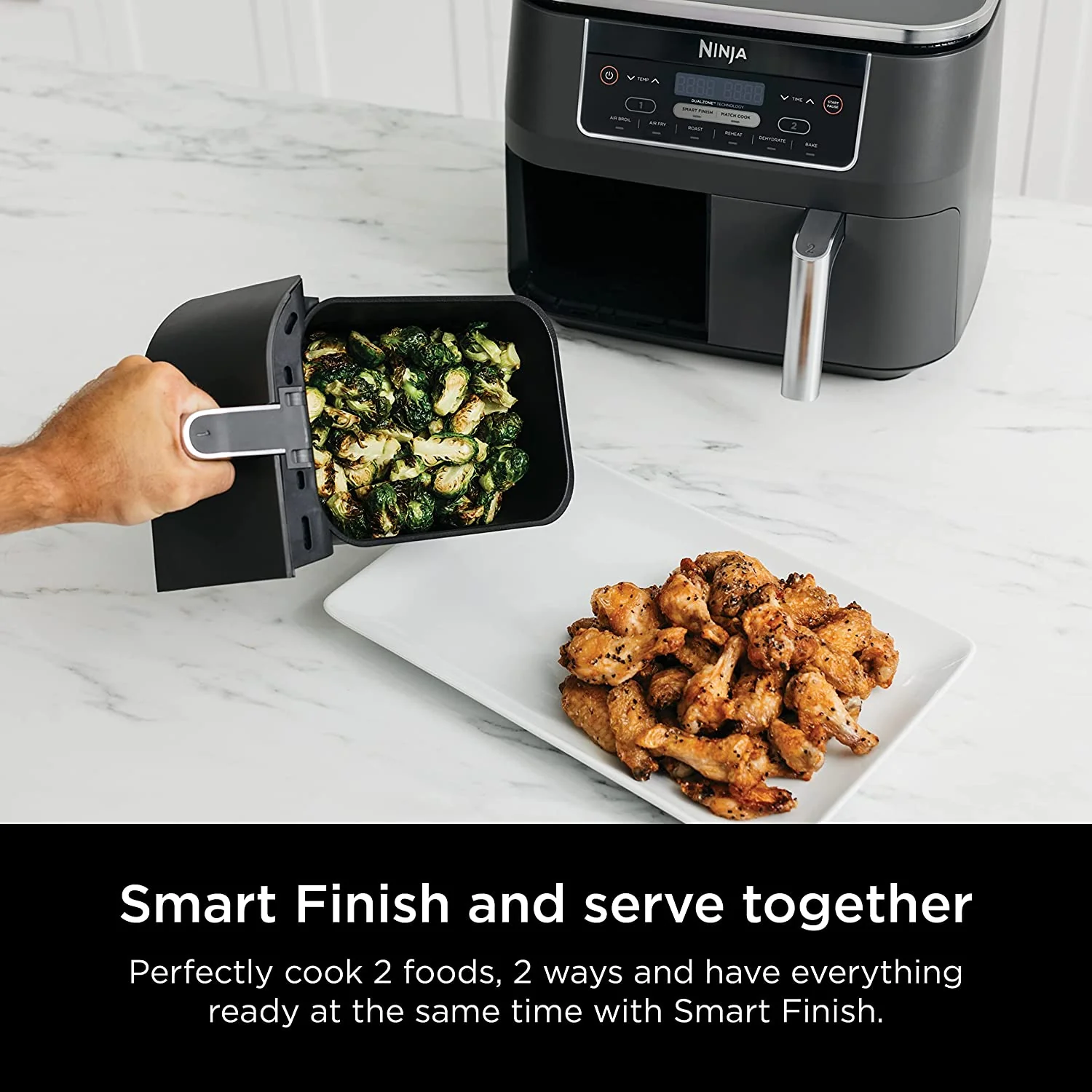 Ninja DZ201 Foodi 8 Quart 6-in-1 DualZone 2-Basket Air Fryer with 2 Independent Frying Baskets, Match Cook & Smart Finish to Roast, Broil, Dehydrate & More for Quick, Easy Meals (DZ201) - Image 5