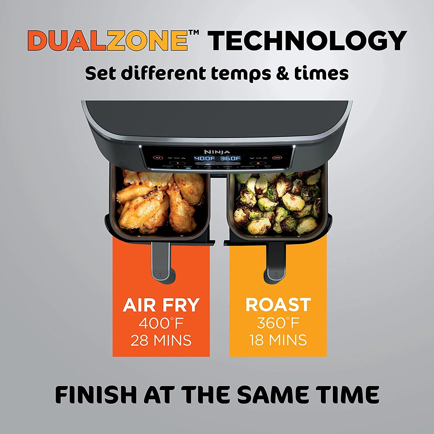 Ninja DZ201 Foodi 8 Quart 6-in-1 DualZone 2-Basket Air Fryer with 2 Independent Frying Baskets, Match Cook & Smart Finish to Roast, Broil, Dehydrate & More for Quick, Easy Meals (DZ201) - Image 7