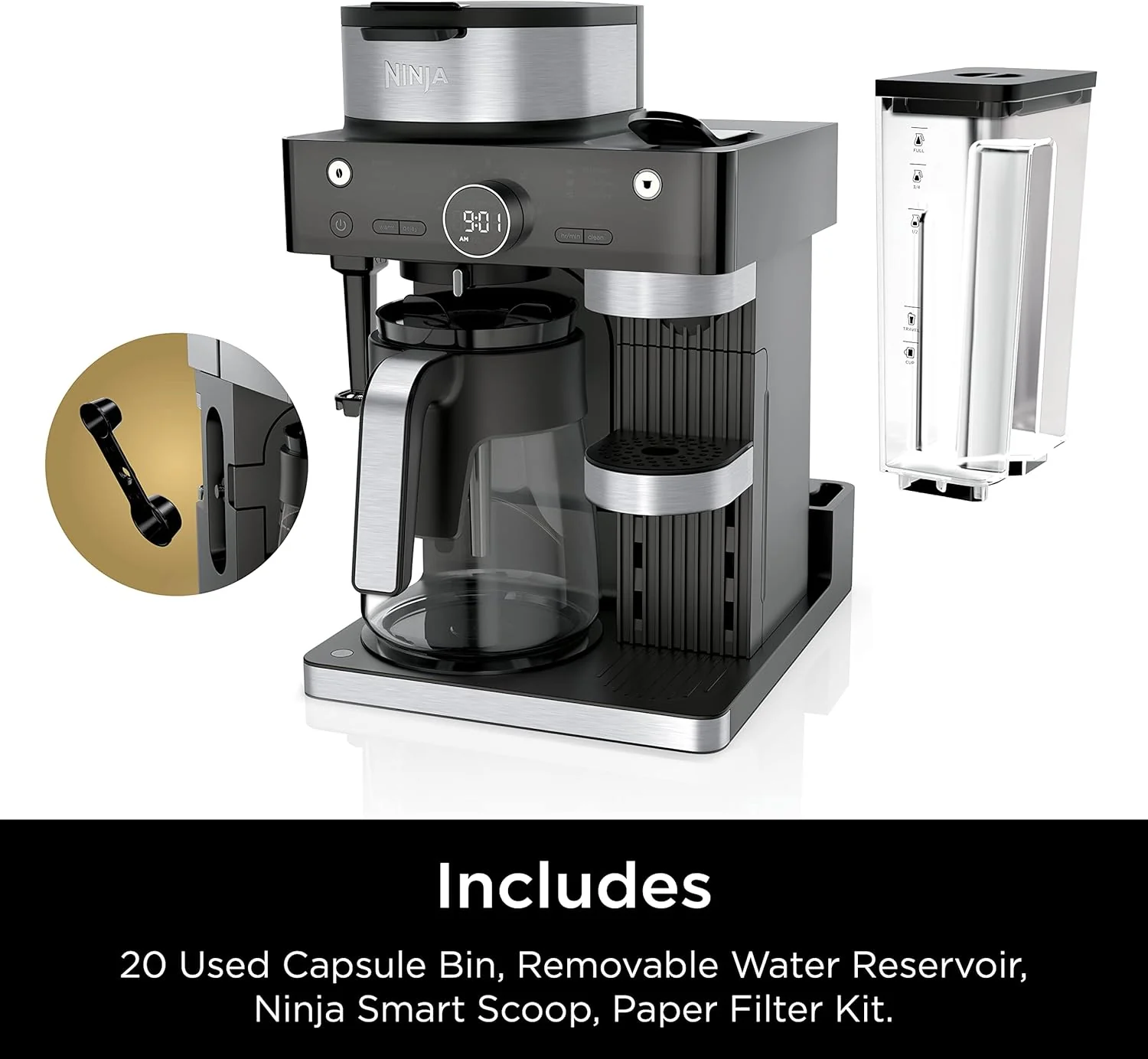Ninja Espresso & Coffee Barista System, Single-Serve Coffee & Nespresso Capsule Compatible, 12-Cup Carafe, Built-in Frother, Black and Silver, CFN601 - Image 10