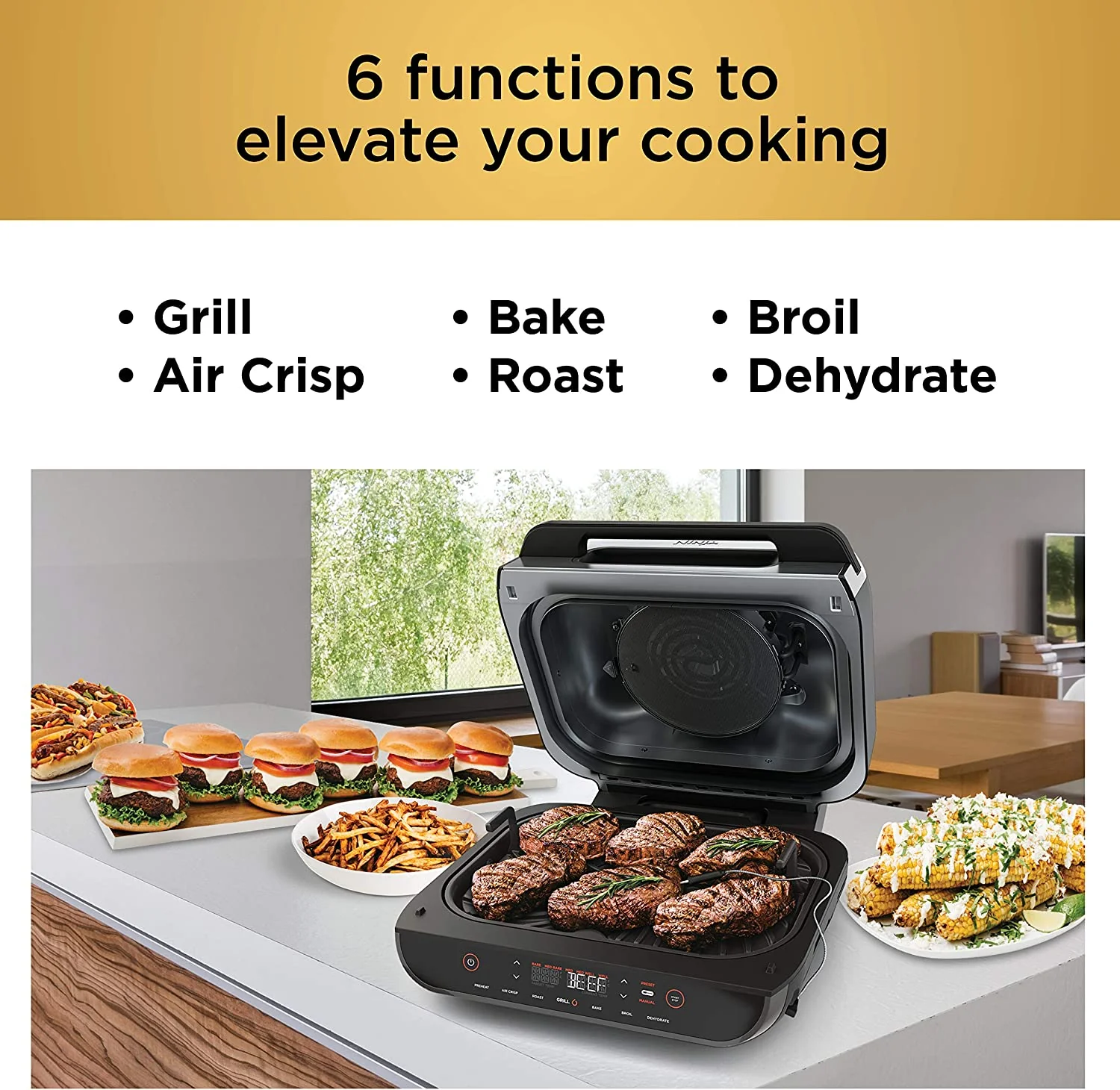 Ninja FG551 Foodi Smart XL 6-in-1 Indoor Grill with Air Fry, Roast, Bake, Broil & Dehydrate, Smart Thermometer (FG551) - Image 7