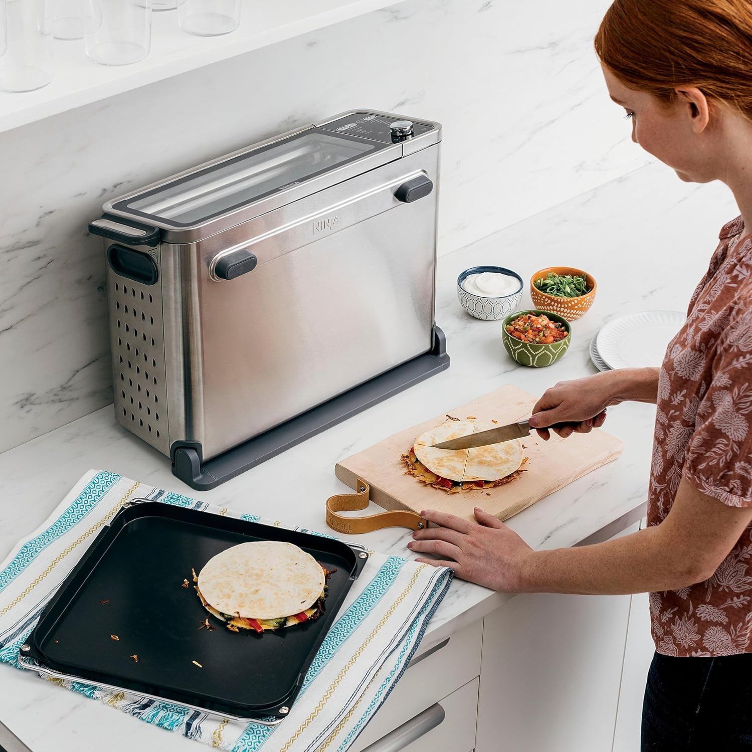Ninja FT205CO Digital Air Fry Pro Countertop 10-in-1 Oven w/Extended Height, XL Capacity, Flip Up & Away Storage, with Air Fry Basket, Sheet Pan, Broil Rack, Wire Rack & Crumb Tray, Silver - Image 8