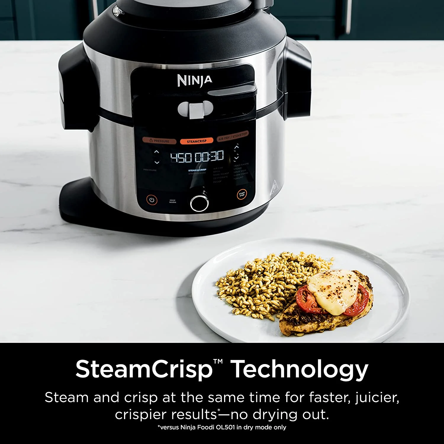 Ninja OL501 Foodi 6.5 Qt. 14-in-1 Pressure Cooker Steam Fryer with SmartLid, that Air Fries, Proofs & More, with 2-Layer Capacity, 4.6 Qt. Crisp Plate & 25 Recipes (OL501) - Image 4
