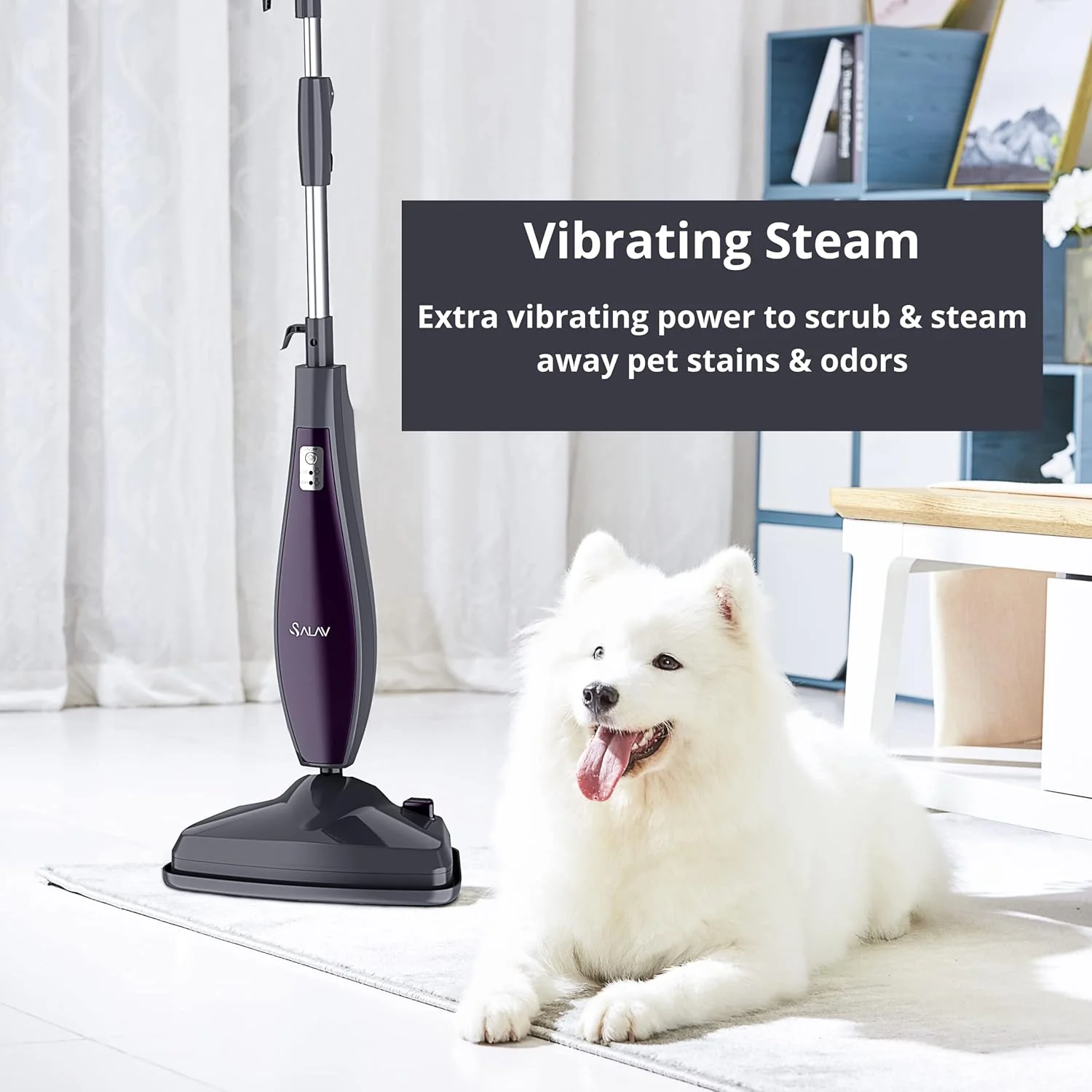 SALAV, Pet Motion Vibrating Steam Mop, Includes Mop Pads, Water Cup, Carpet Glider, STM-403, Dark Gray Midnight - Image 2