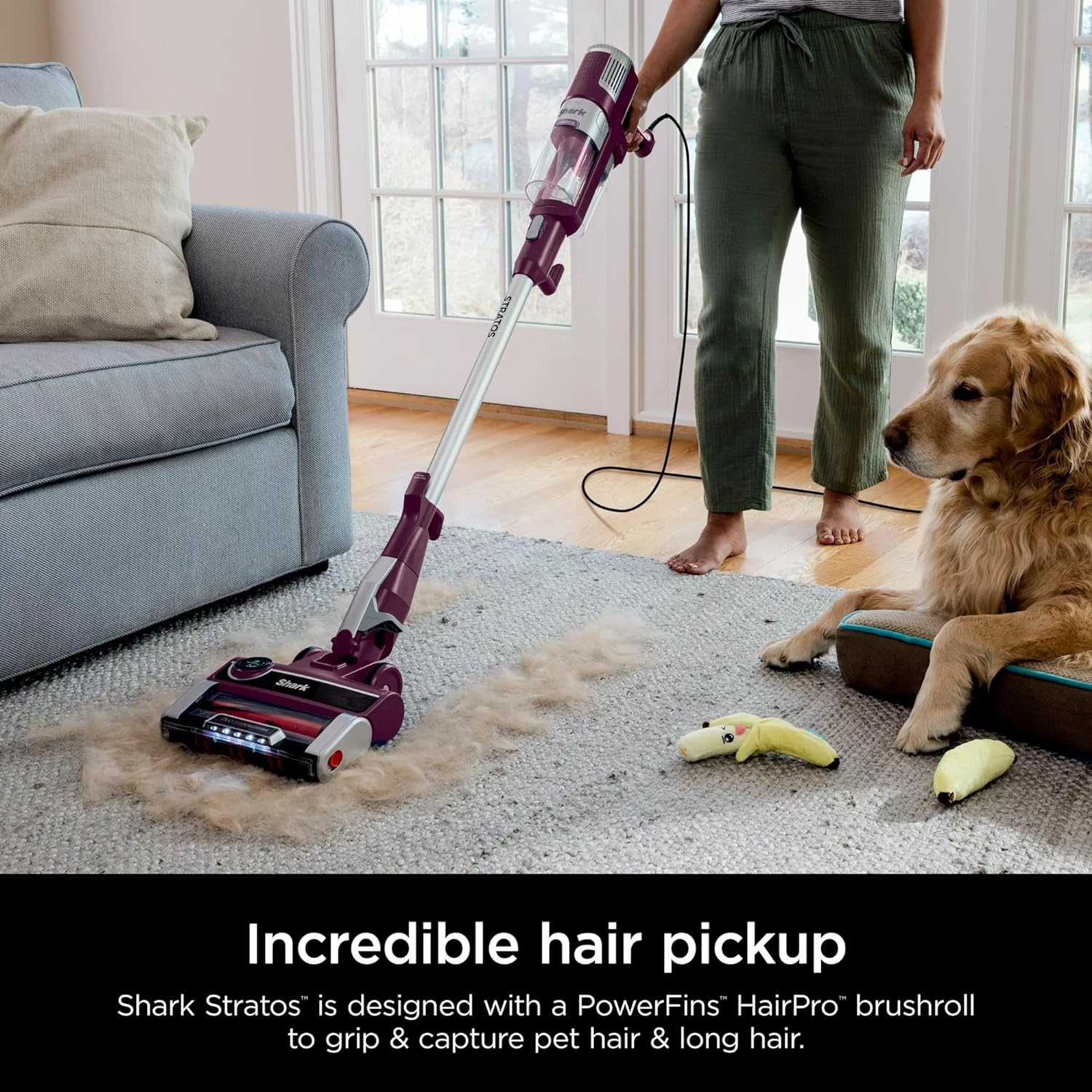 Shark HZ3000 Stratos Ultralight Corded Stick Vacuum with DuoClean PowerFins HairPro, Self-Cleaning Brushroll, & Odor Neutralizer Technology, Red Plum - Image 9